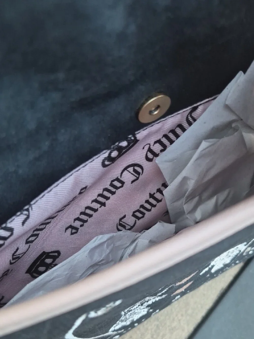 Juicy Couture Black Velvet Backpack with Pale Pink Trim